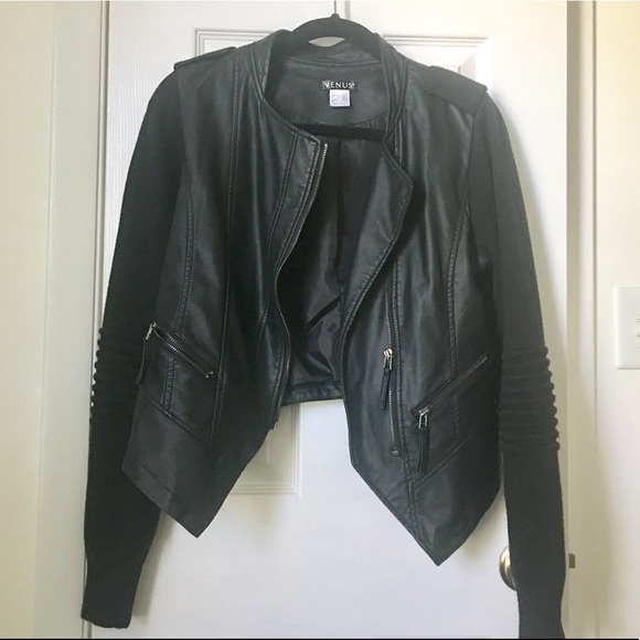 faux leather sweater jacket